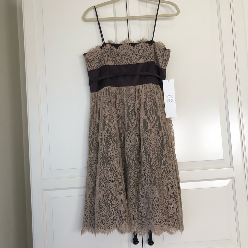 Brown silk dress NWT Saks Fifth Ave - Picture 4 of 9